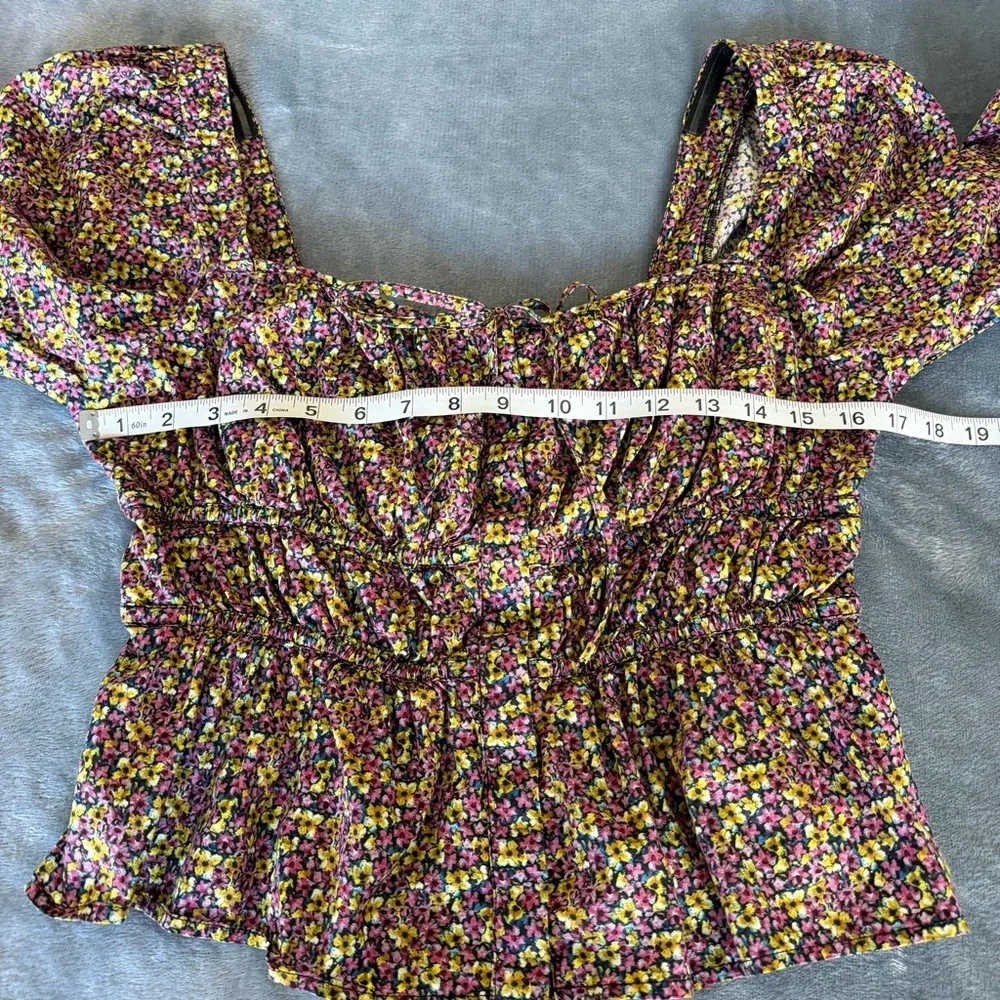 J. Crew Liberty Busy Izzy print Cinched-waist Smocked Square-Neck Blouse Size 14 - Picture 13 of 13